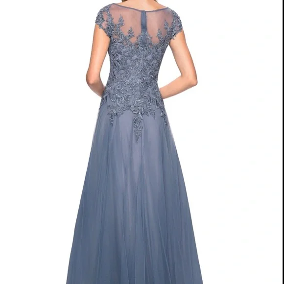 La Femme Dusty Blue Embellished Gown Sz12 - Picture 13 of 13